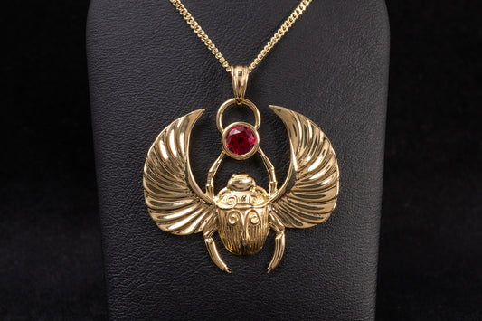 Egyptian revival jewellery Gold Winged Scarab Beetle Pendant