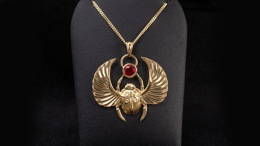 Egyptian revival jewellery Gold Winged Scarab Beetle Pendant