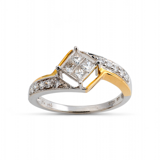 Two-Tone 18K Gold Diamond Ring Modern Geometric Setting