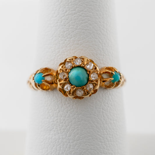 Late Victorian 18ct Gold Turquoise Diamond Ring Birmingham 1899