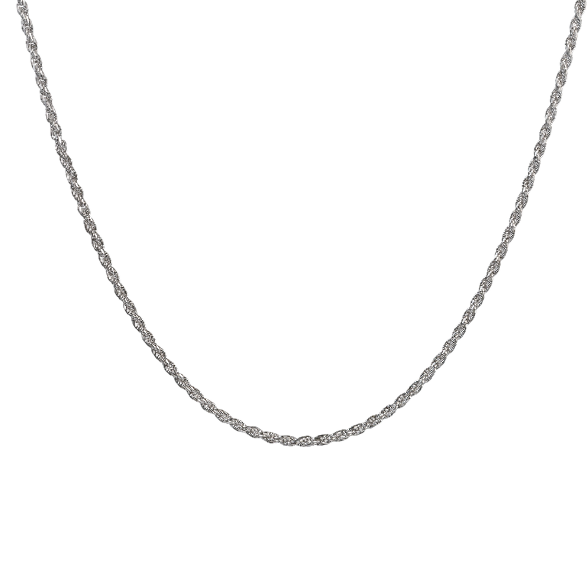 3mm Silver Rope Chain Necklace on a white background
