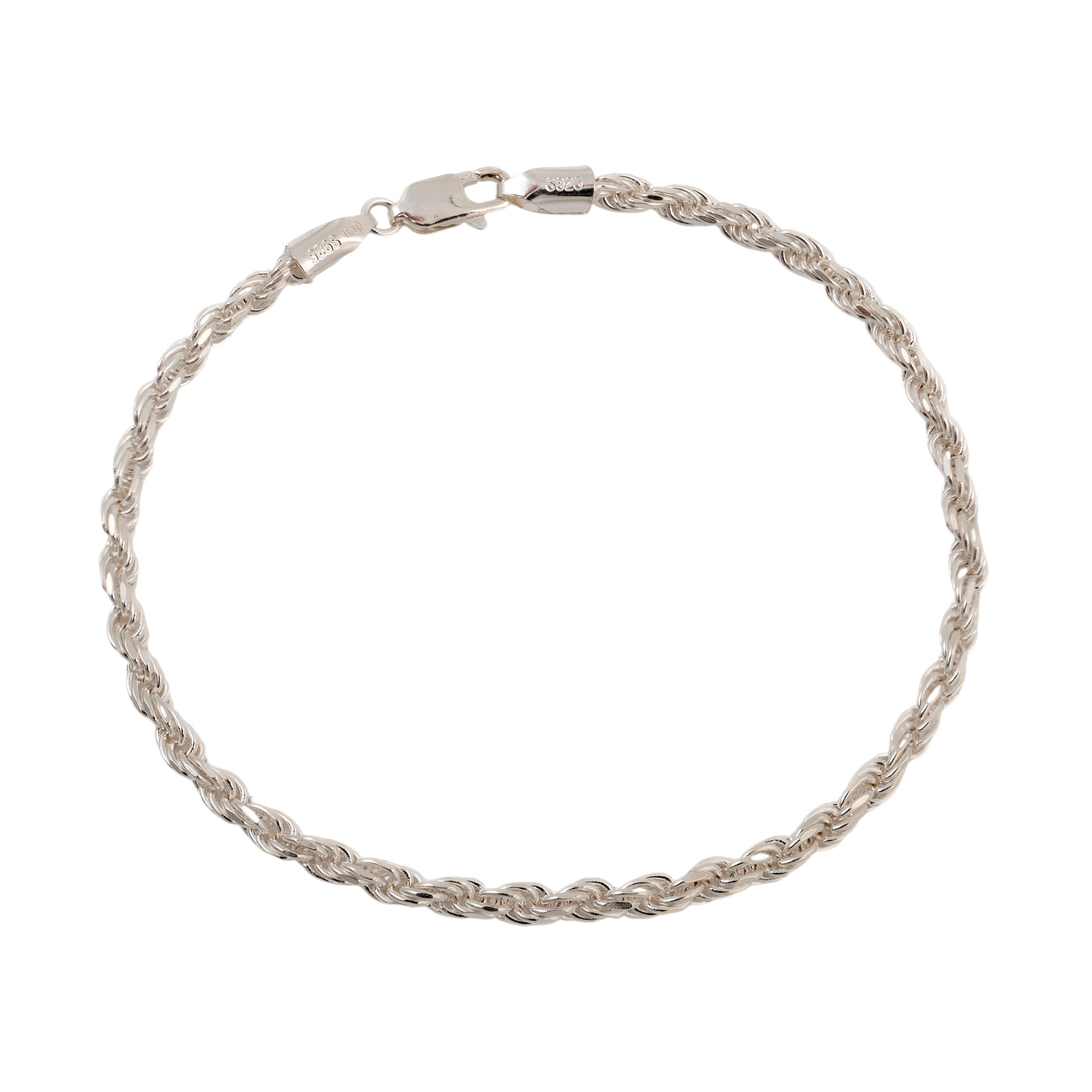  3mm silver rope bracelet – solid 925 sterling silver