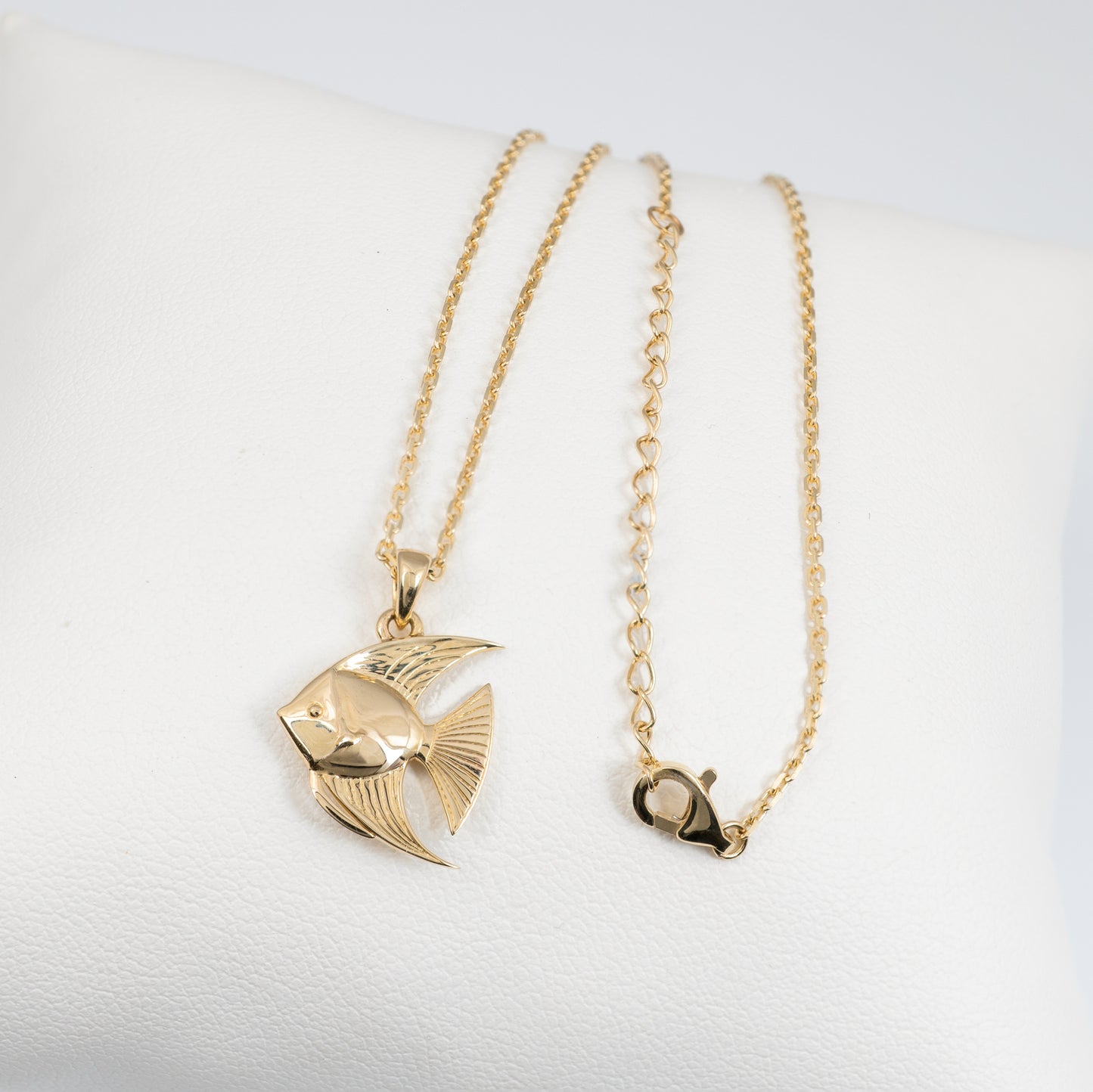 gold angelfish necklace with extendable chain lobster claw clasp 