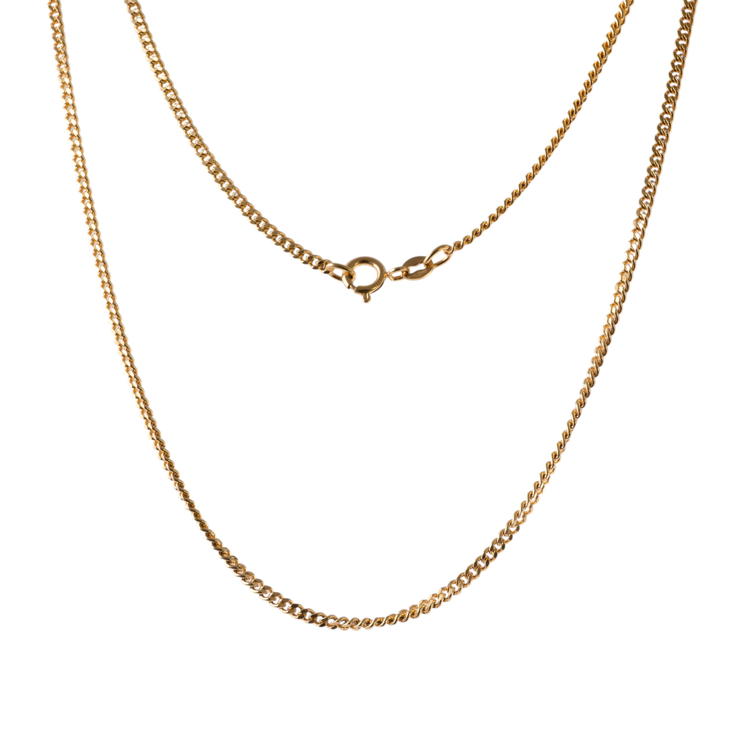 9ct gold curb chain necklace with spring ring clasp - 22 inches, flat curb link design