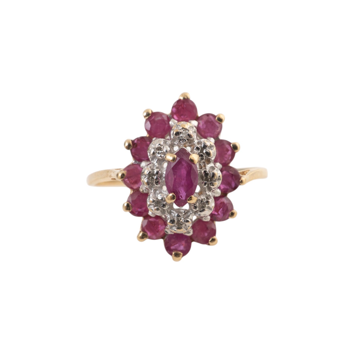9ct Gold Ruby & Diamond Cluster Ring