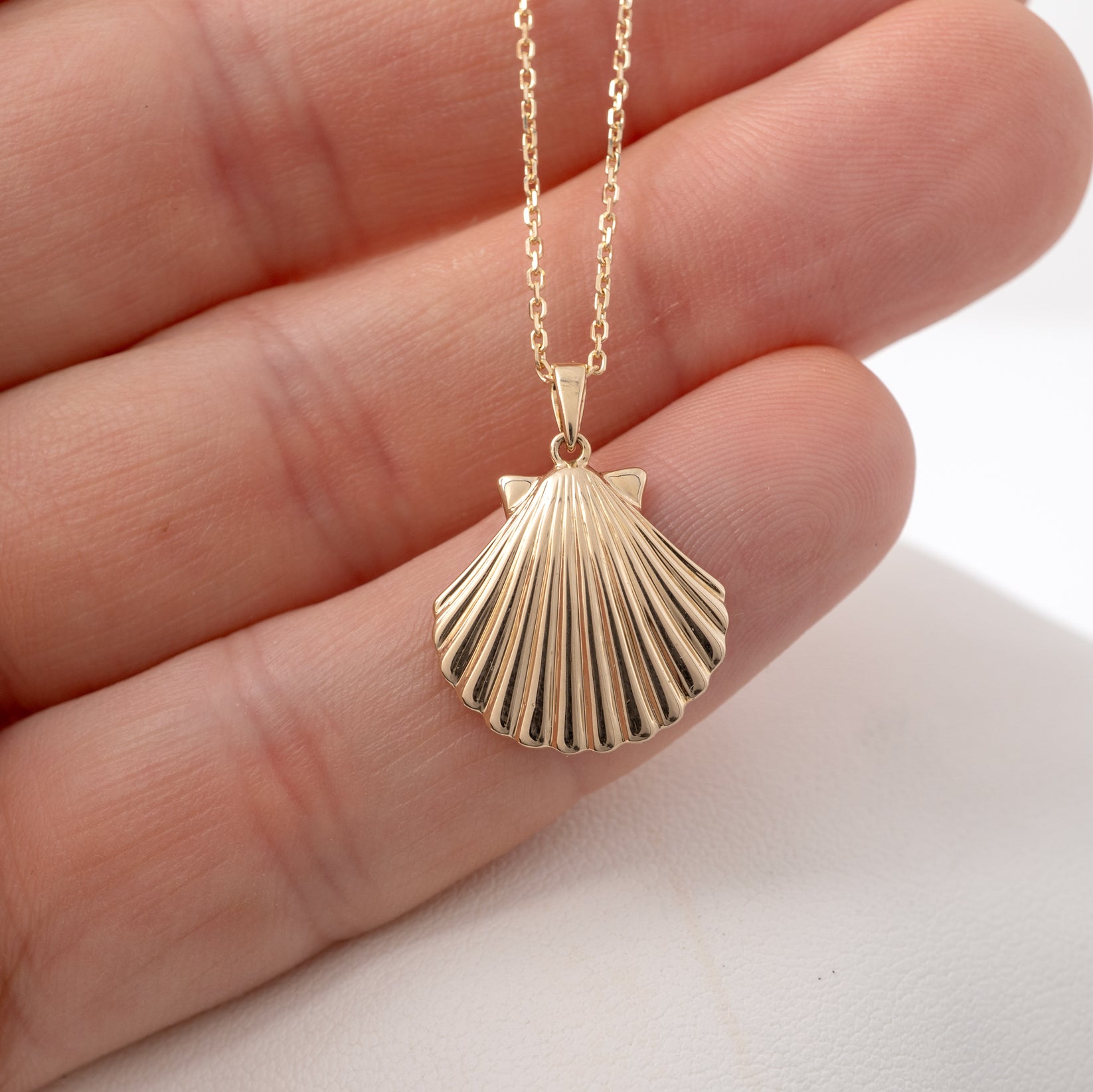 9ct Gold Scallop Shell Necklace in 375 Gold β Hallmarked