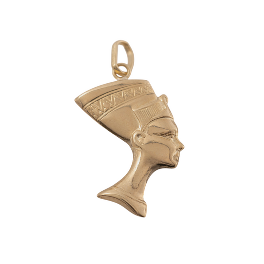 9ct gold Nefertiti pendant featuring a detailed queen's profile on a clean white background