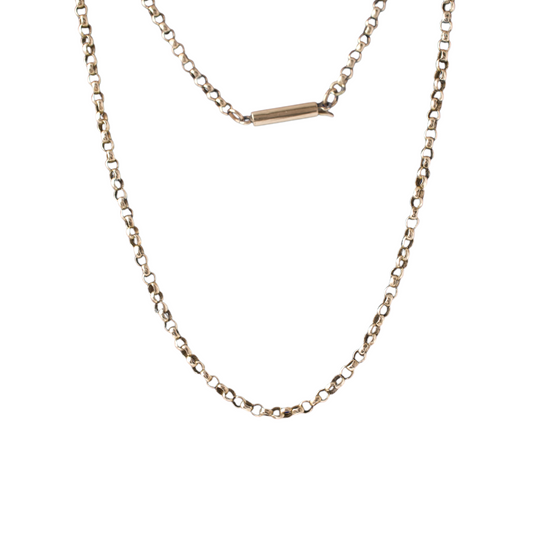 women's vintage 9ct gold belcher chain necklace displayed on a white background