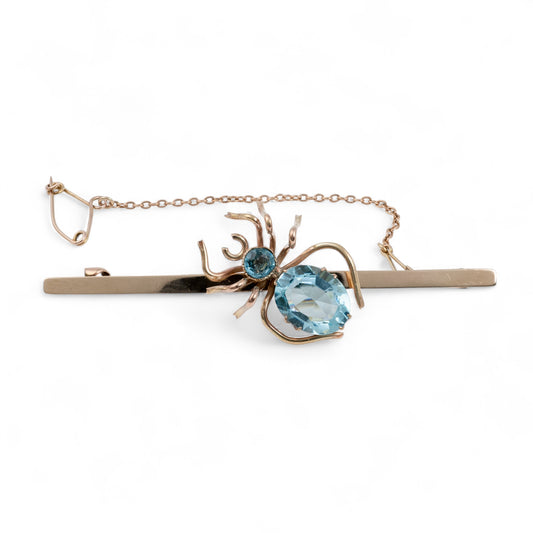Antique spider brooch rose gold blue gemstones 