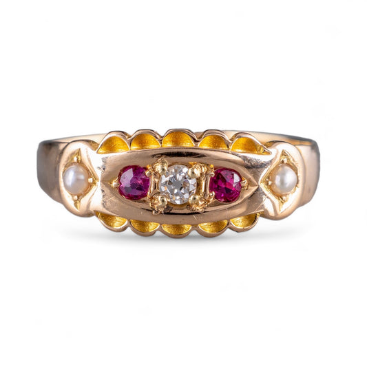 Antique Ruby diamond gypsy ring yellow gold hunters fine jewellery 