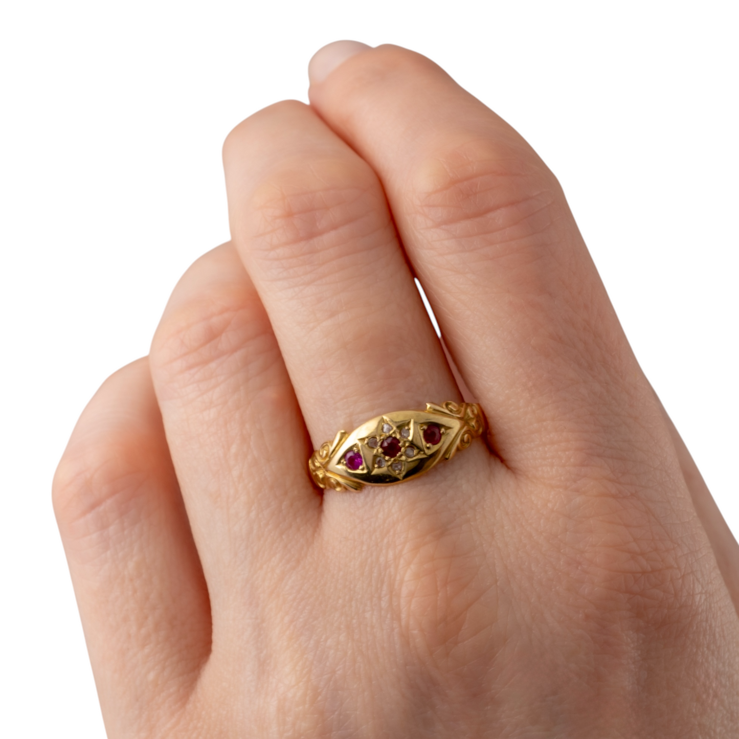 Antique Ruby Ring 18ct Yellow Gold Gypsy Ring