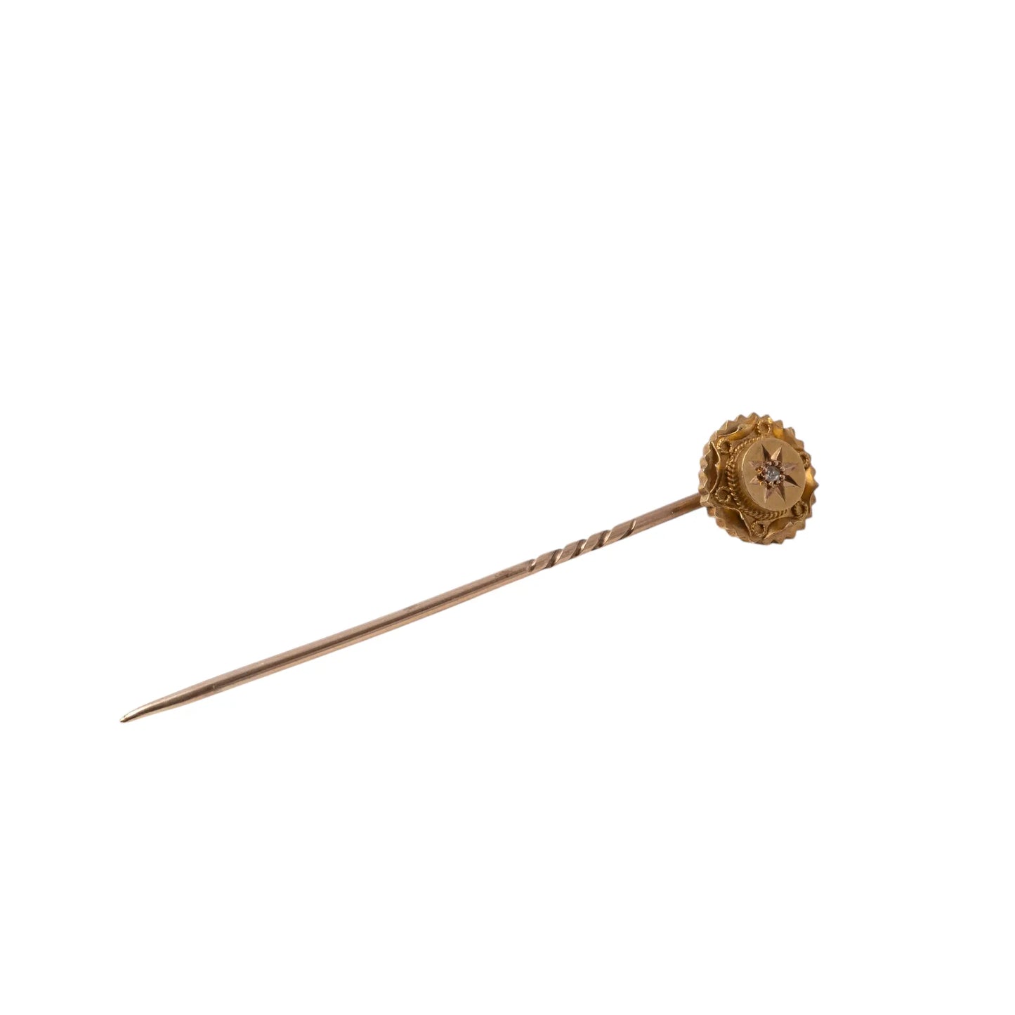 antique diamond stick pin showing a slight angled view white background 