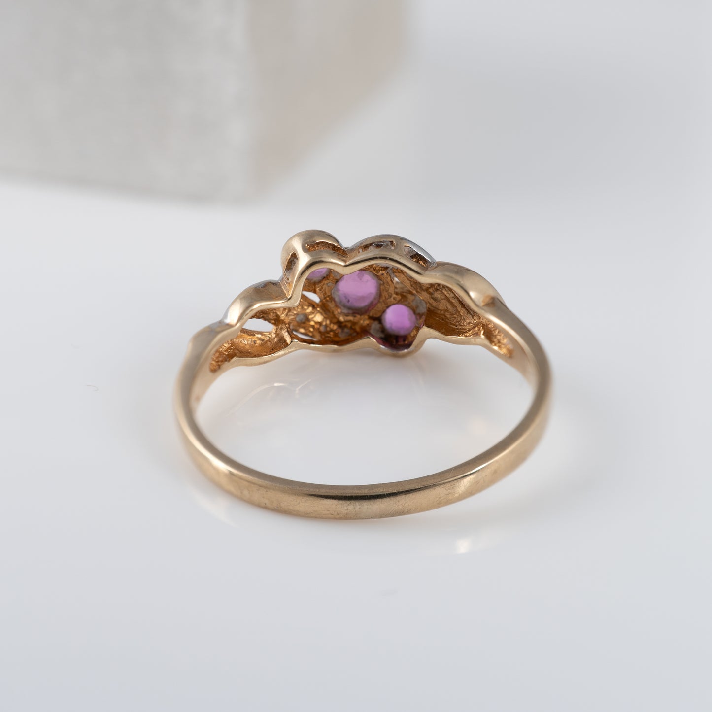Back of shank view of Vintage Ruby Ring with Diamonds in 9ct Yellow Gold, crafted in 1990