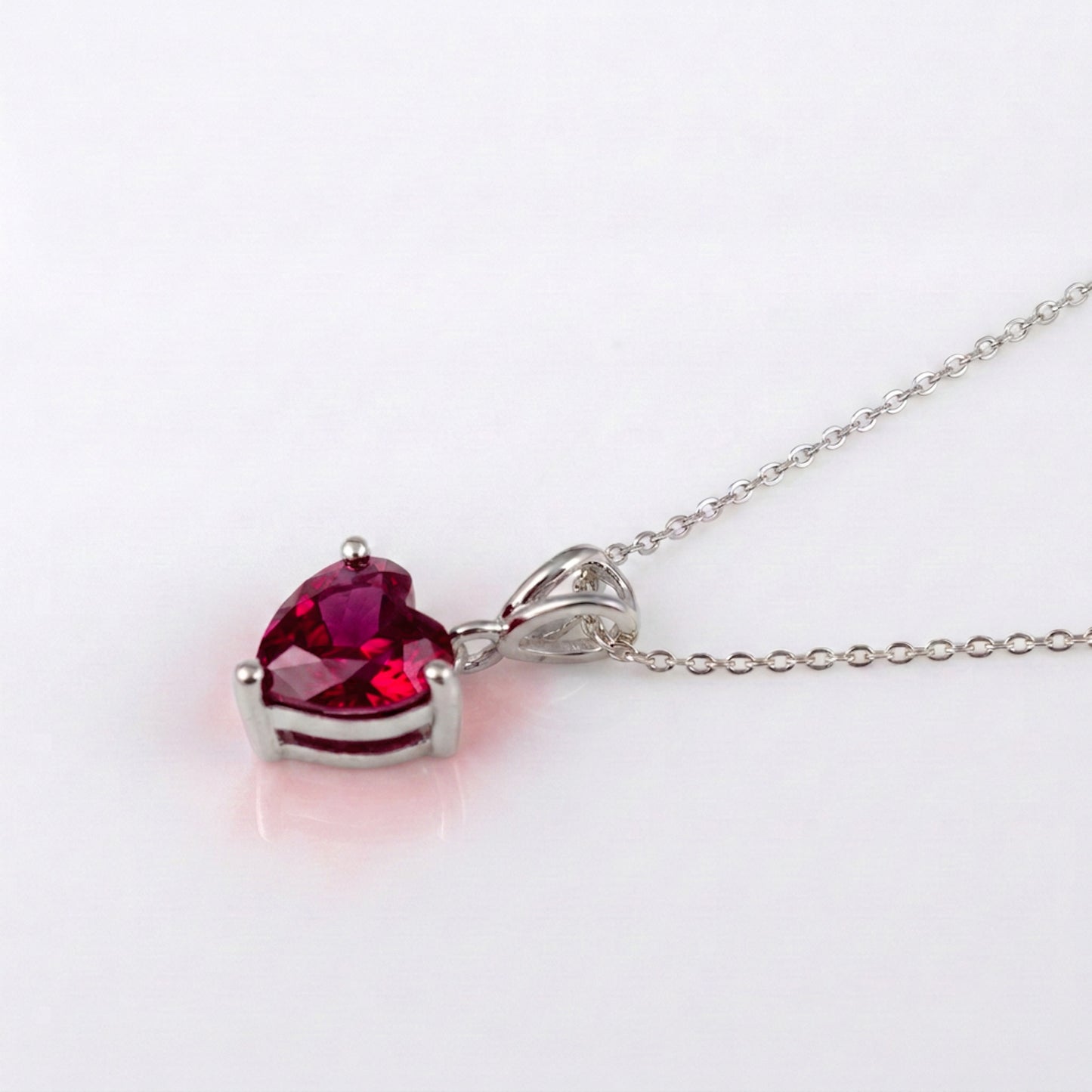 Lab Ruby Heart Necklace – Sterling Silver