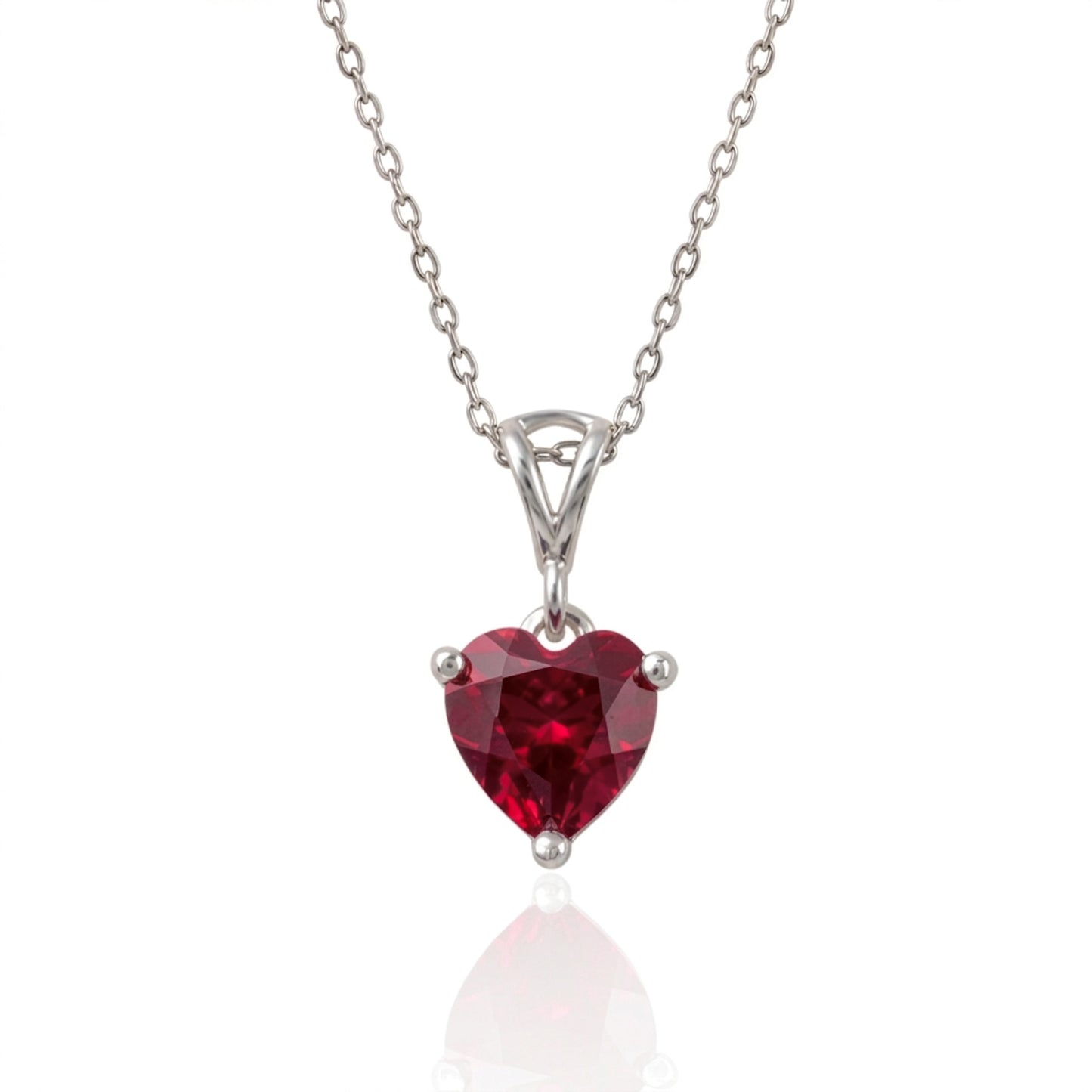 Lab Ruby Heart Necklace – Sterling Silver