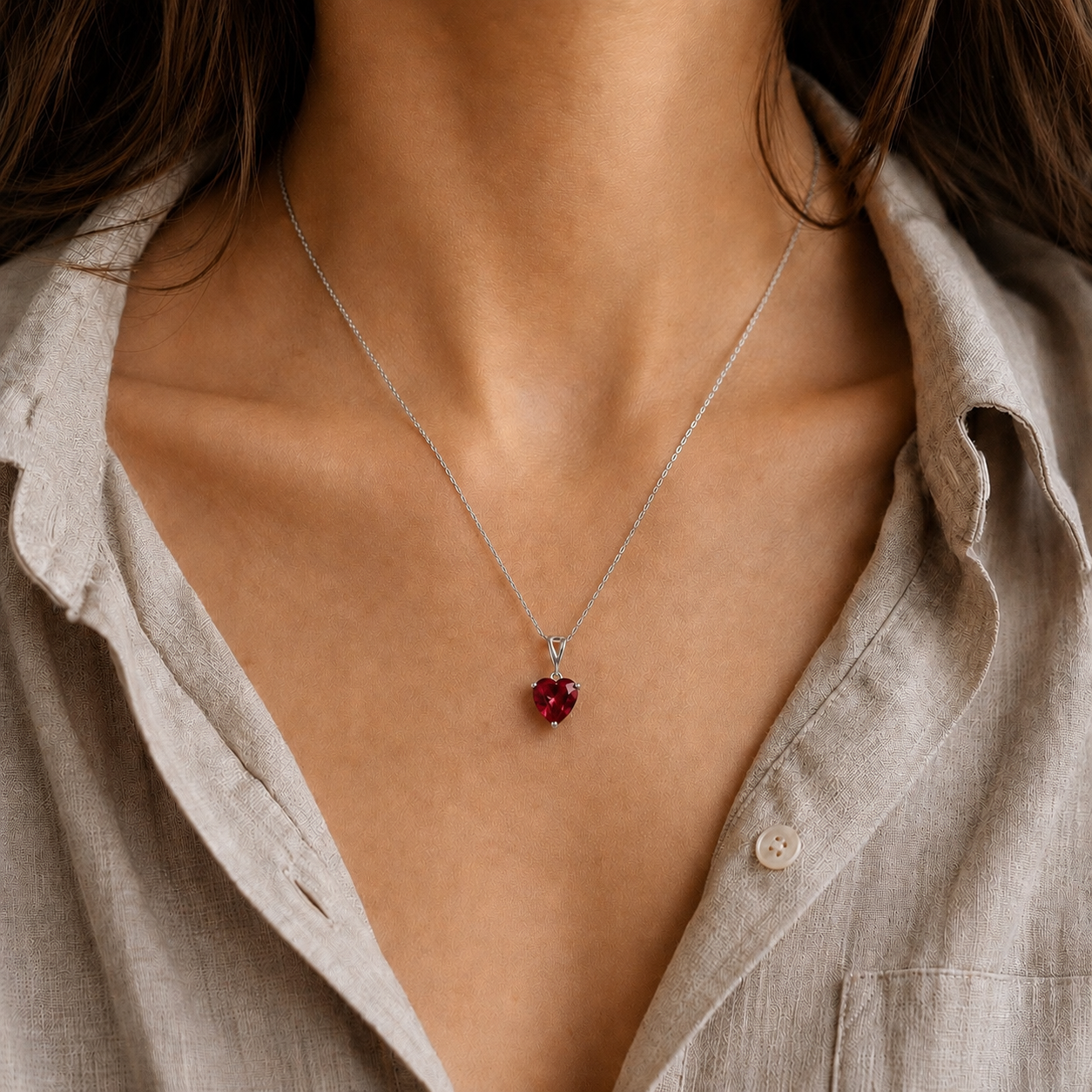 Lab Ruby Heart Necklace – Sterling Silver