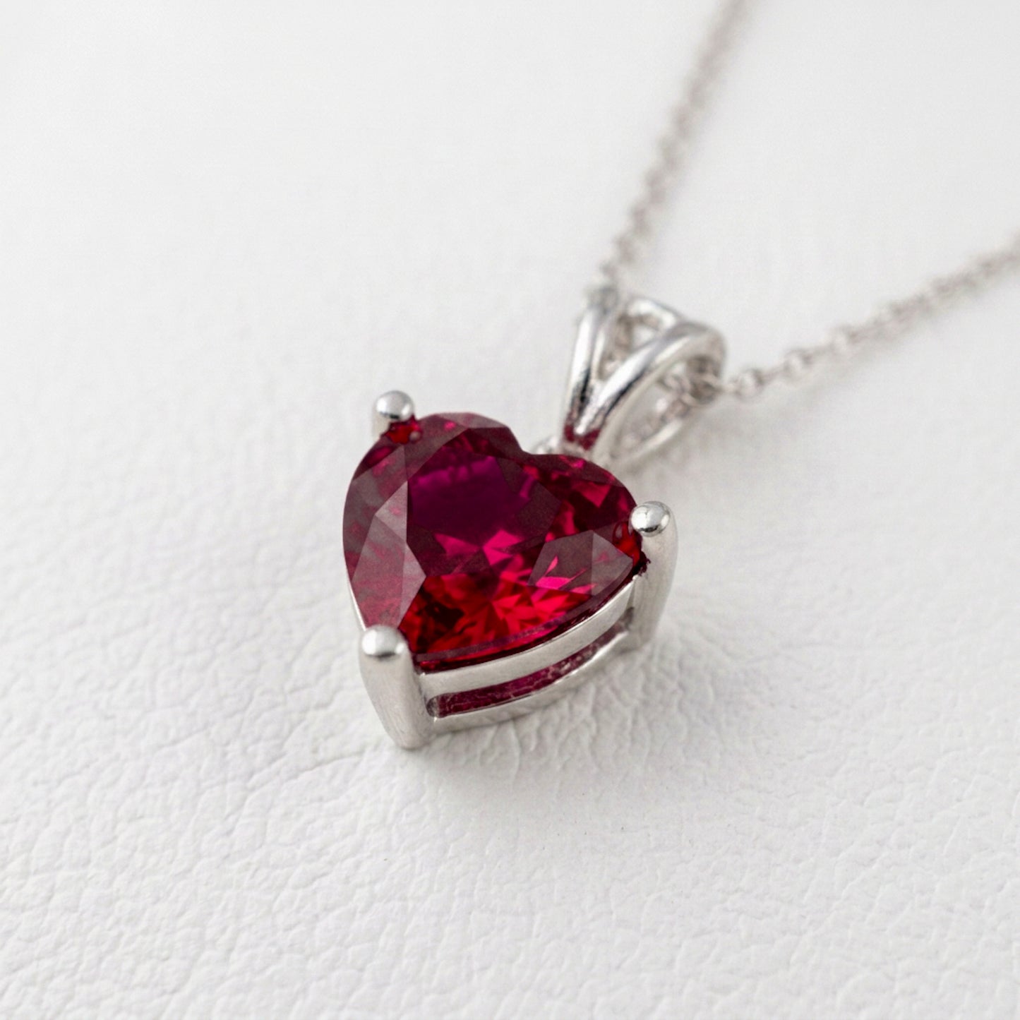 Lab Ruby Heart Necklace – Sterling Silver
