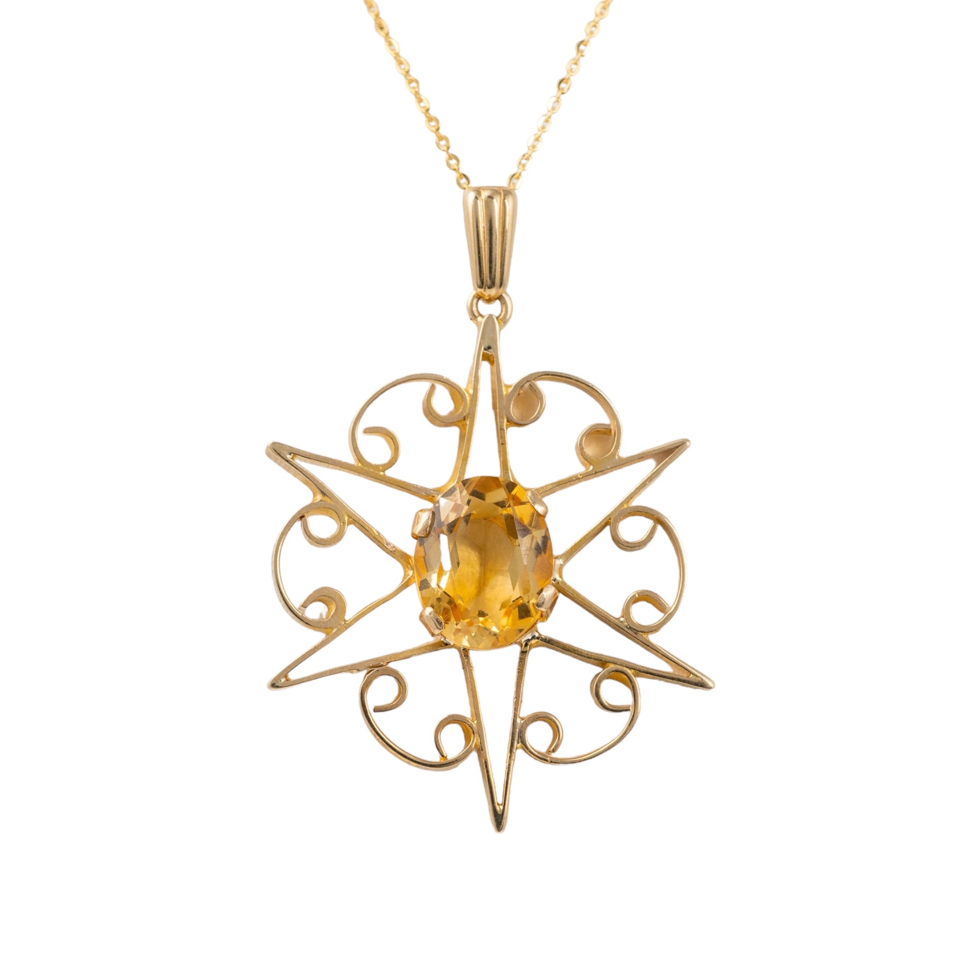 Citrine gemstone pendant star gold necklace hunters fine jewellery 