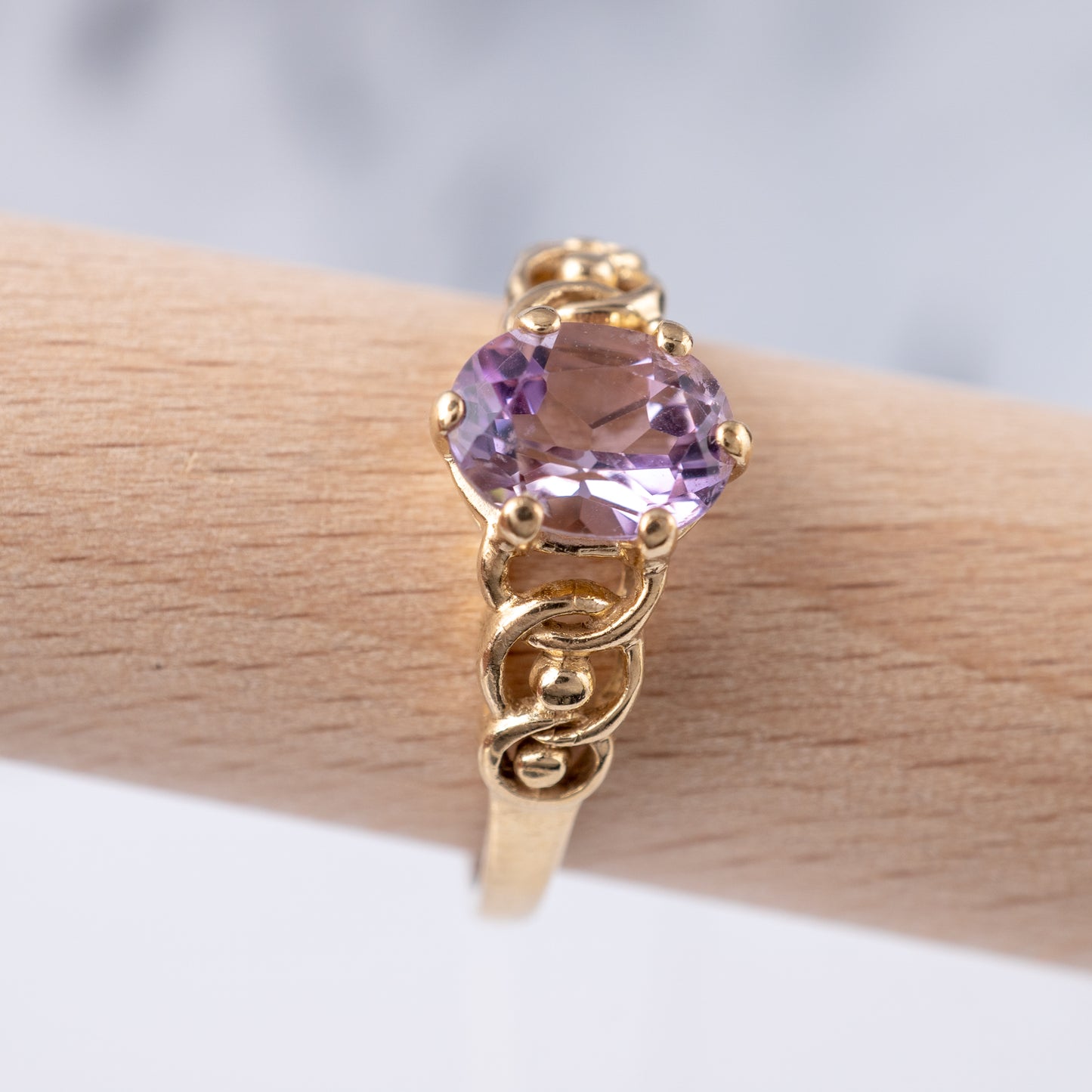 Vintage Pale Amethyst Dress Ring Size O, Gold Hallmarks 1993 - Hunters Fine Jewellery