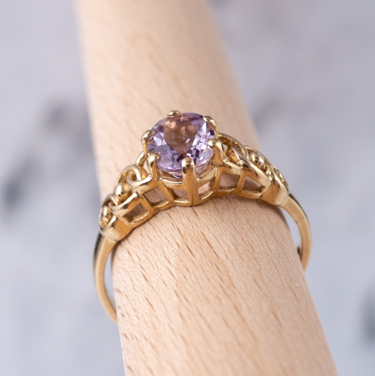 Vintage Pale Amethyst Dress Ring Size O, Gold Hallmarks 1993 - Hunters Fine Jewellery