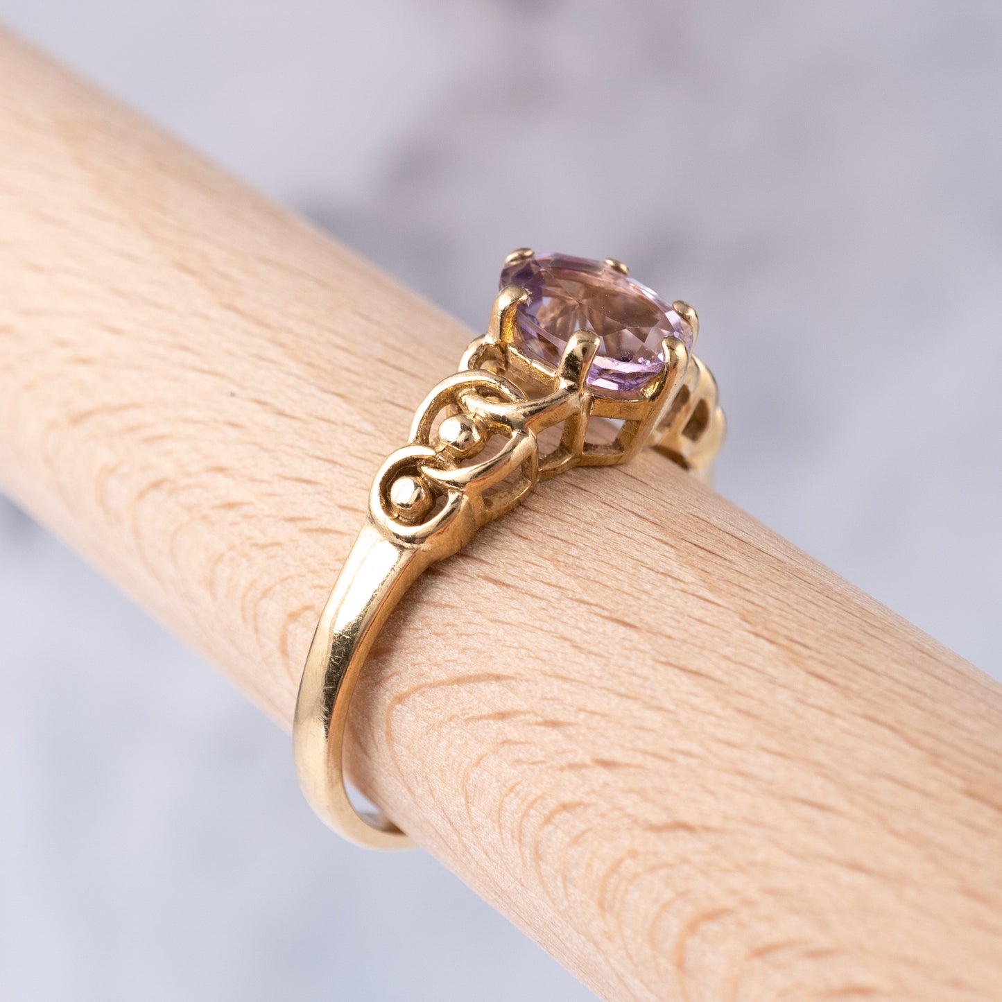 Vintage Pale Amethyst Dress Ring Size O, Gold Hallmarks 1993 - Hunters Fine Jewellery