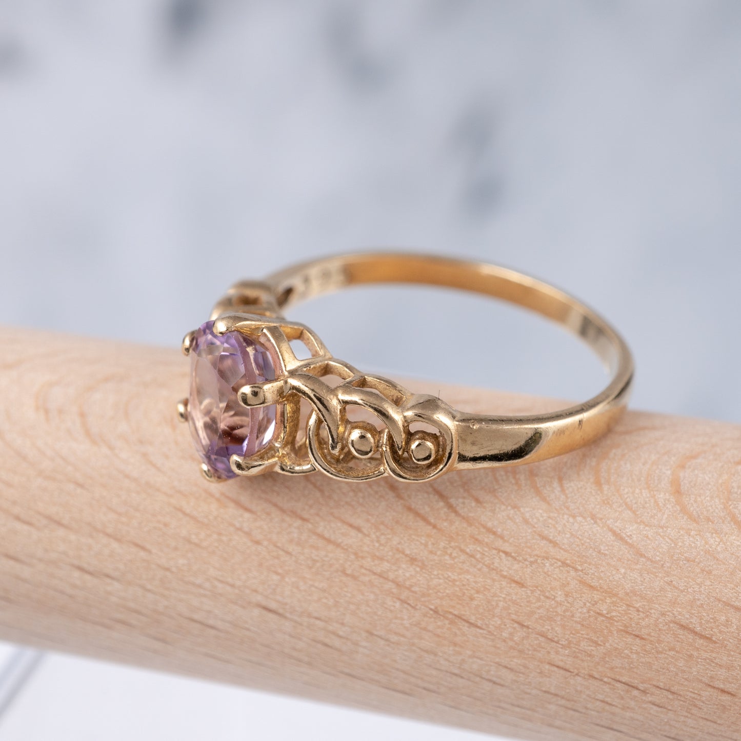 Vintage Pale Amethyst Dress Ring Size O, Gold Hallmarks 1993 - Hunters Fine Jewellery