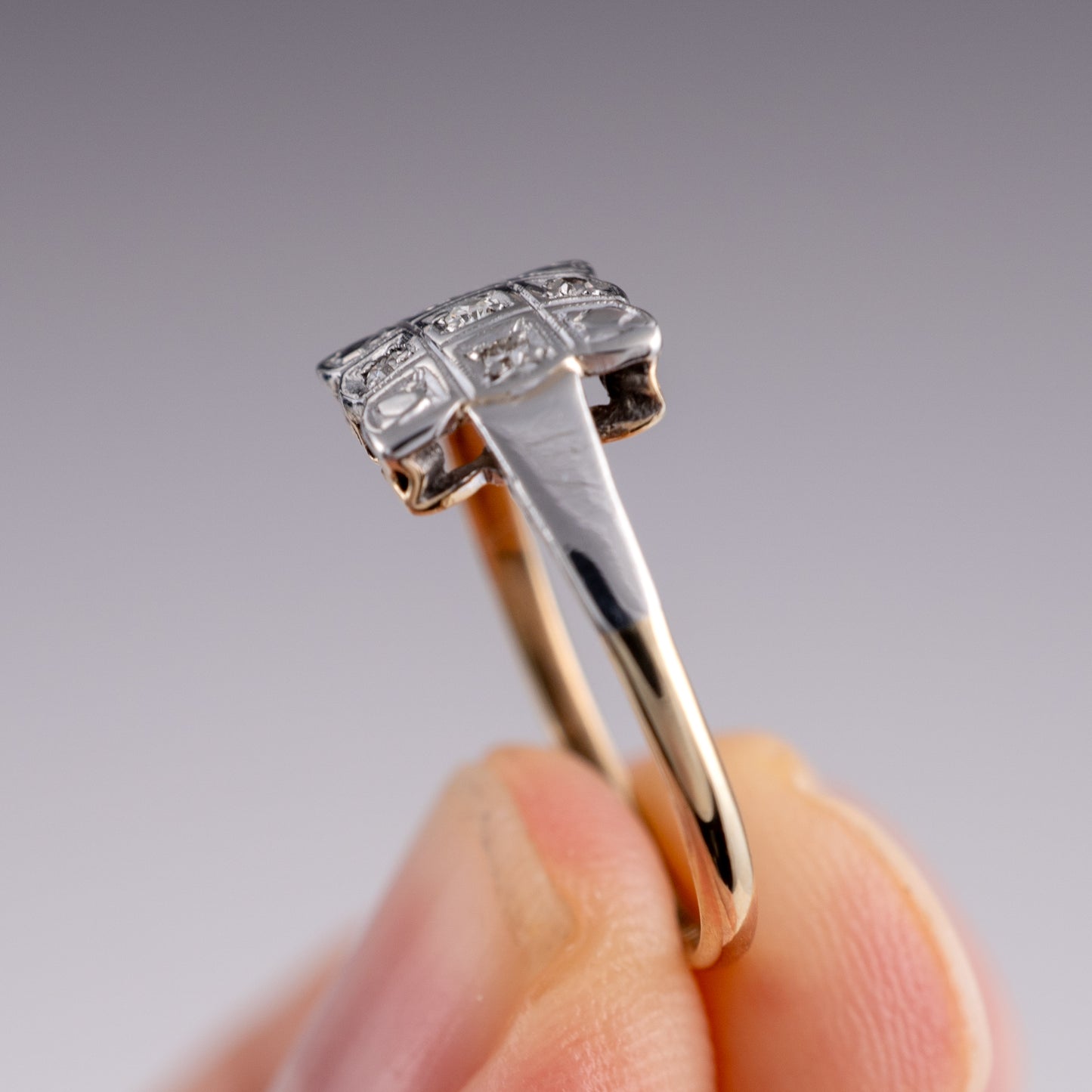 Art Deco Diamond Ring 9ct Gold & Platinum Square Setting Circa 1030s - Hunters Fine Jewellery