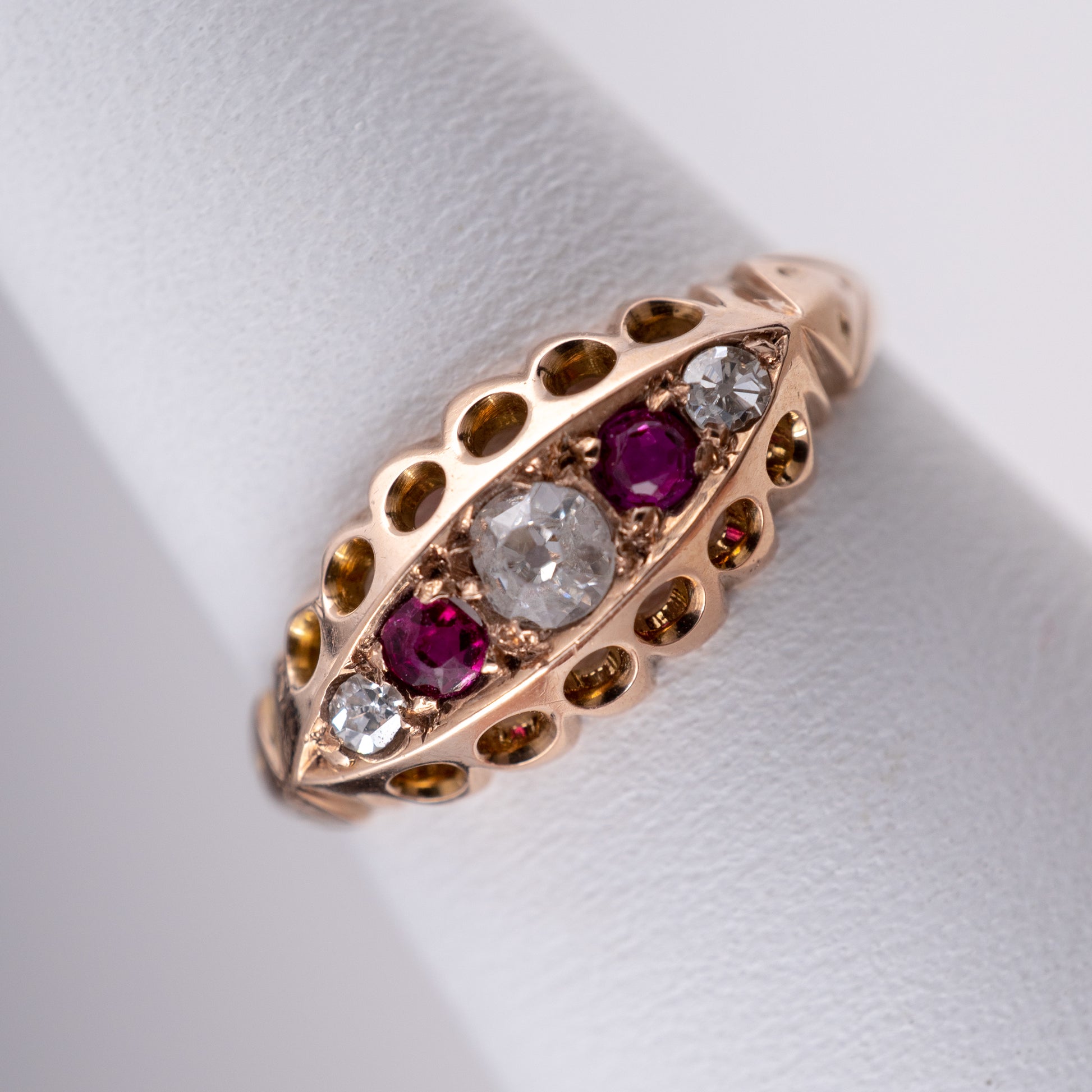 Antique 18k Rose Gold Ruby Diamond Boat Ring Chester 1916 - Hunters Fine Jewellery
