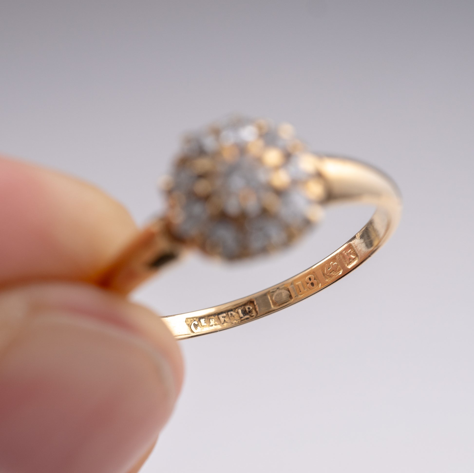 18ct Gold Antique Diamond Flower Ring Hallmarked Birmingham 1934 - Hunters Fine Jewellery
