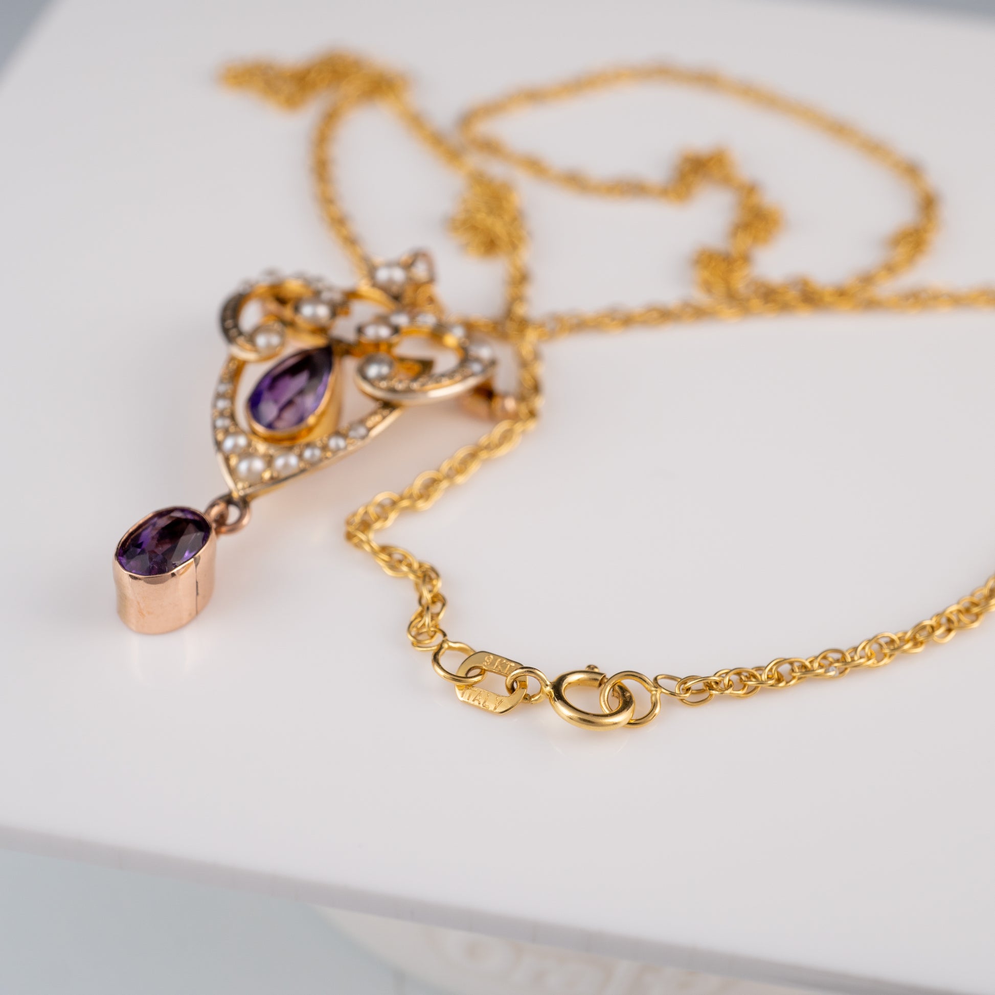 Antique 9ct Gold Amethyst & Pearl Pendant Brooch - Hunters Fine Jewellery