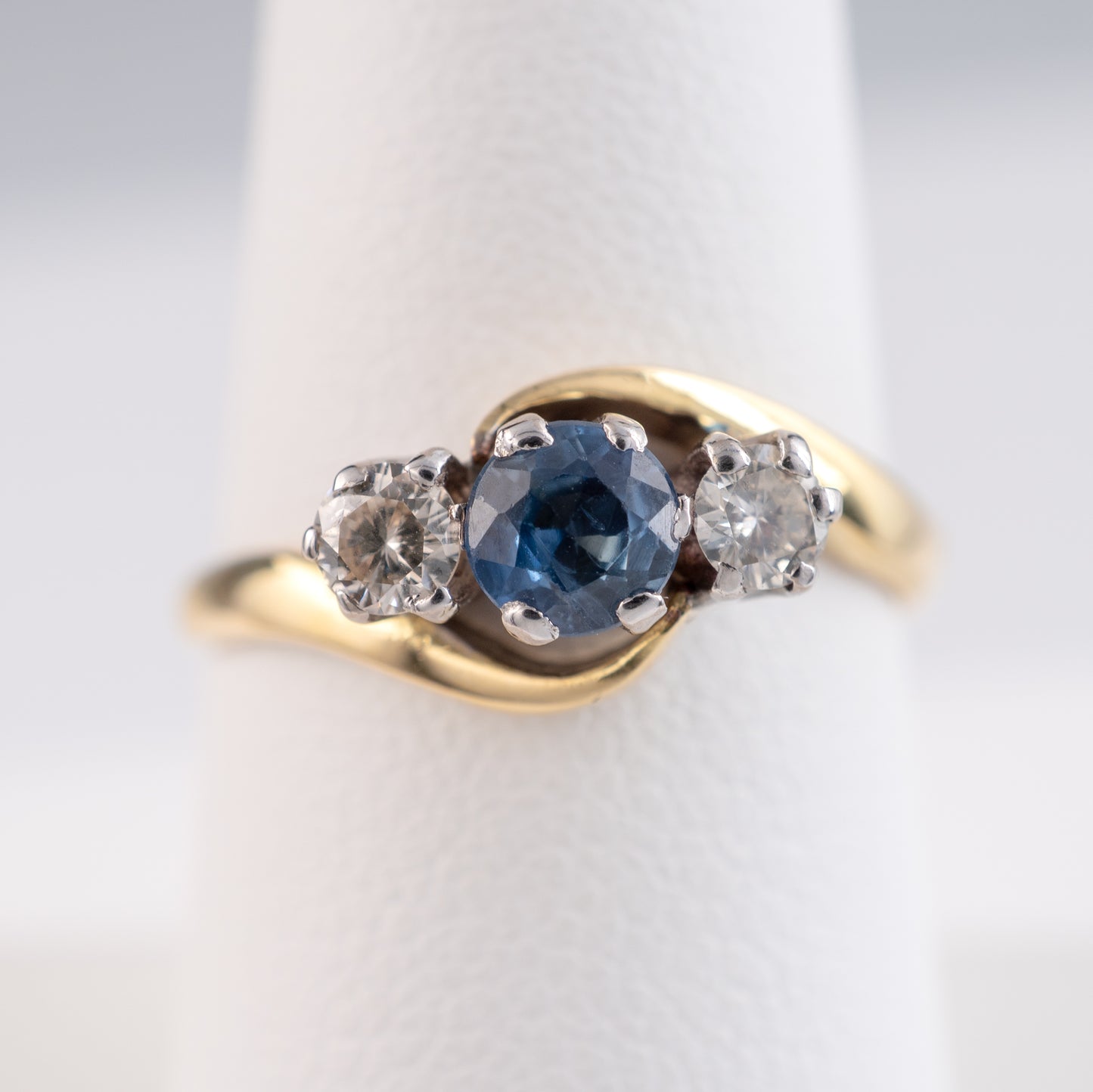Vintage 18ct Gold Sapphire Diamond Three Stone Twist Ring - Hunters Fine Jewellery