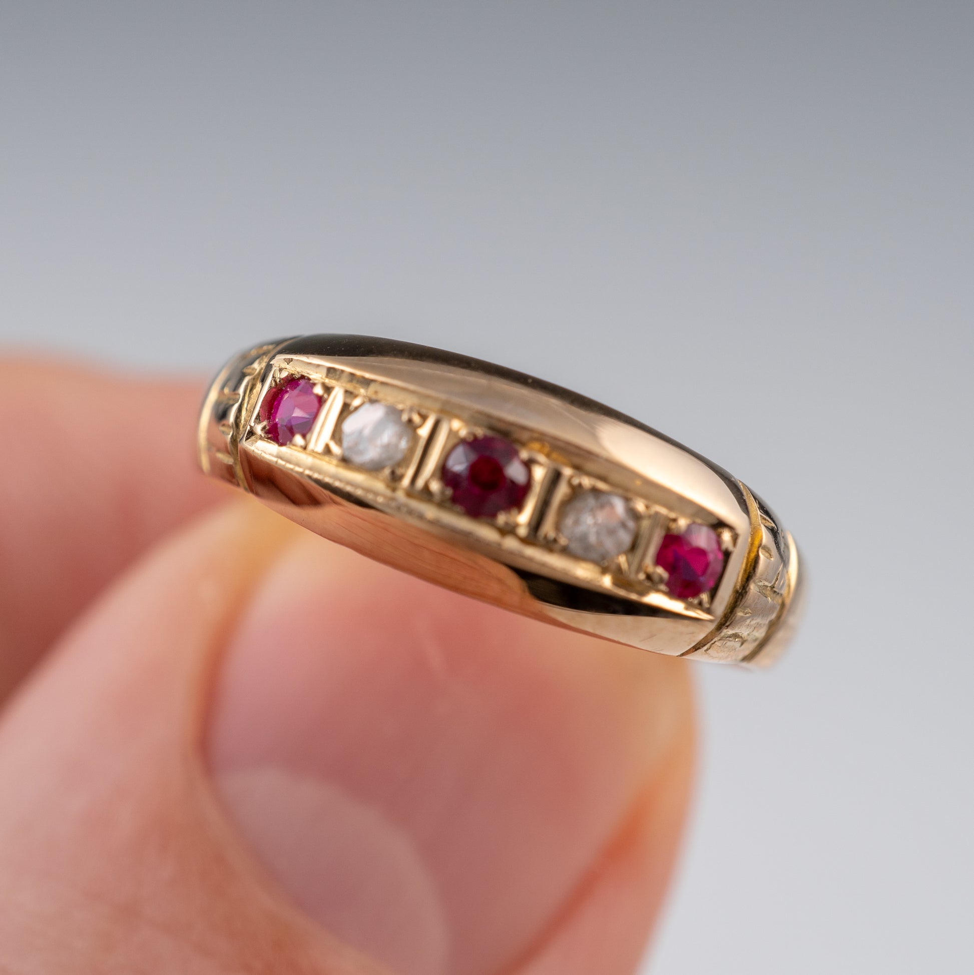 Antique 18ct Gold Ruby Diamond Gypsy Ring Chester 1918 - Hunters Fine Jewellery