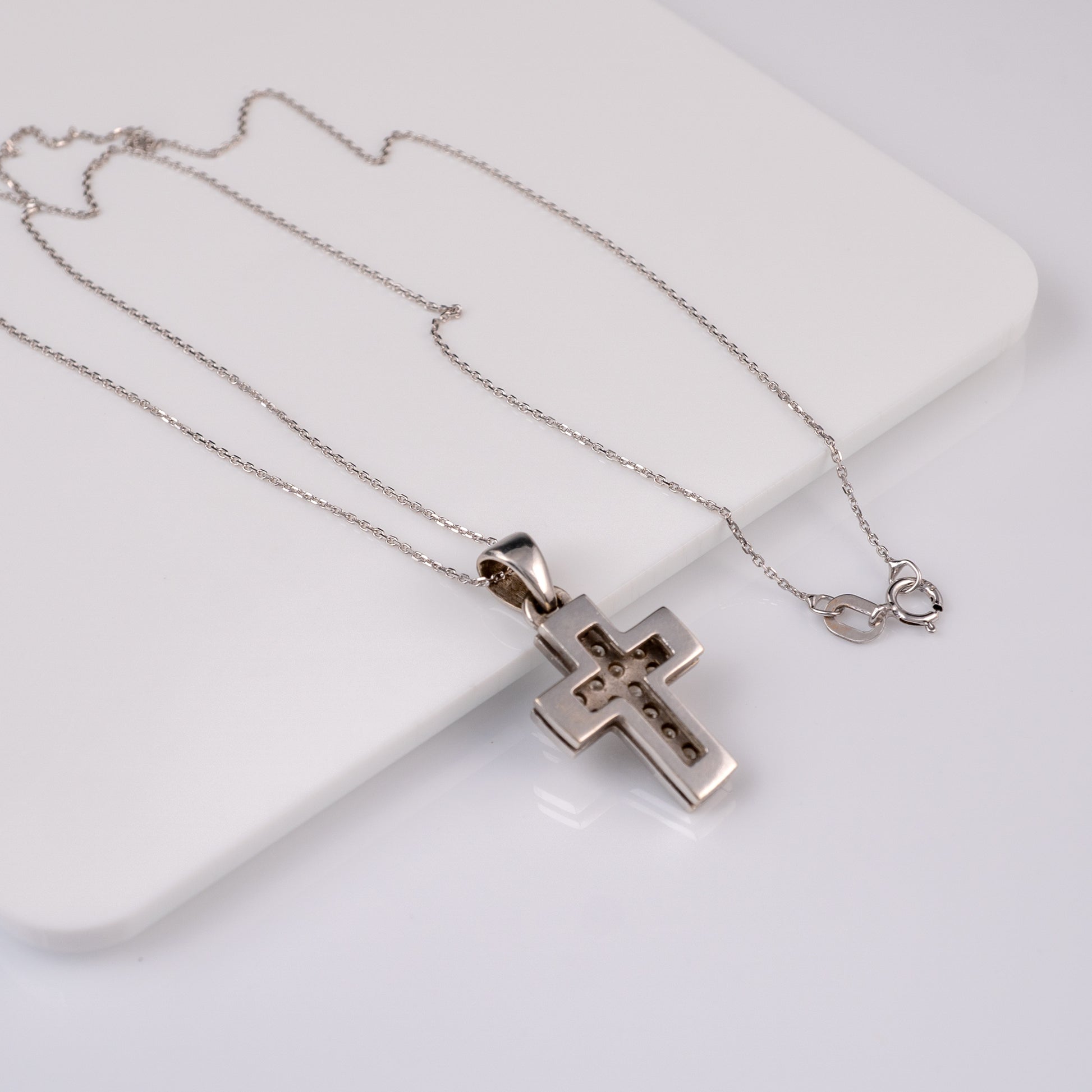 9ct White Gold Diamond Cross Pendant Necklace - Hunters Fine Jewellery