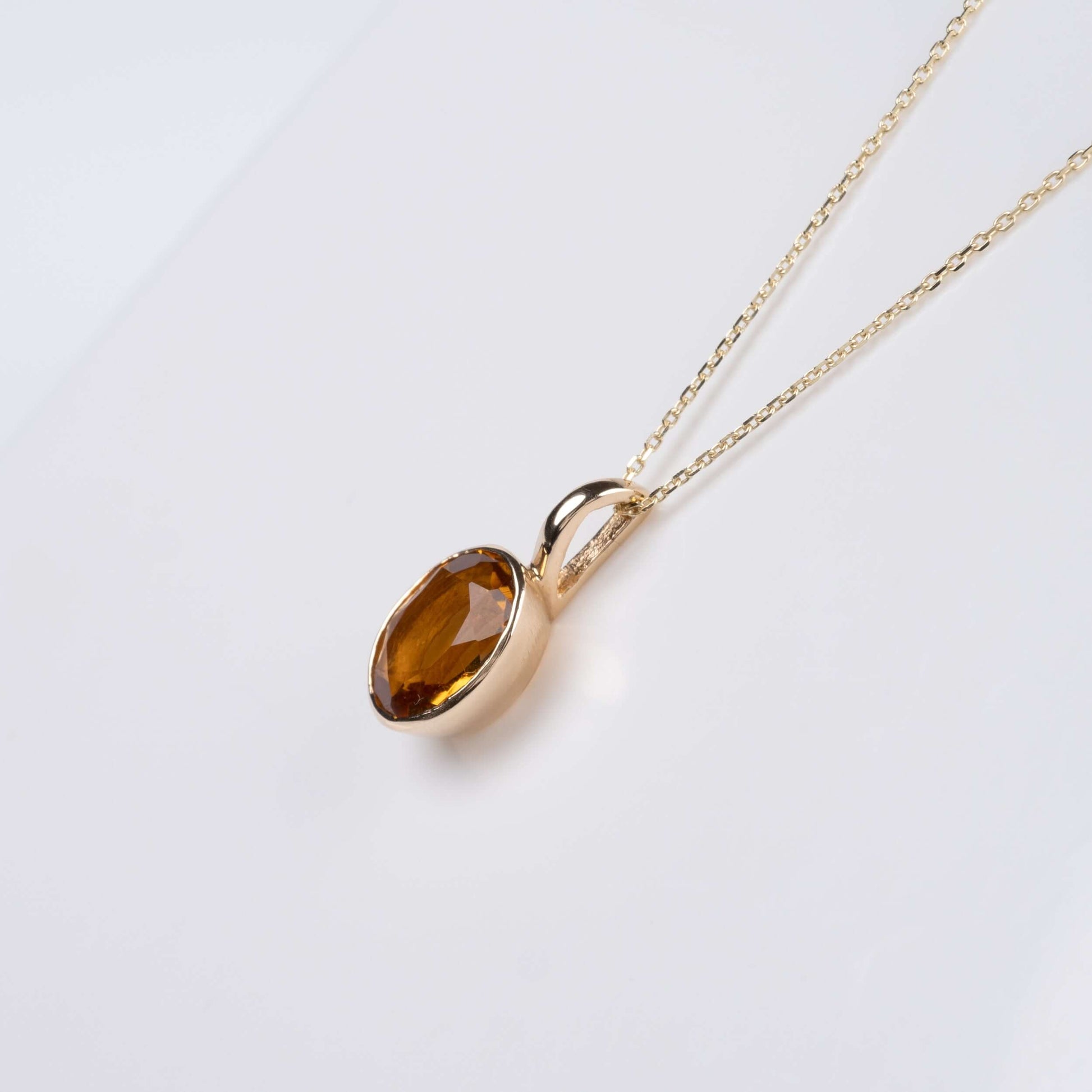14kt Yellow Gold Citrine Oval Solitaire Pendant with Adjustable Chain Length - Hunters Fine Jewellery