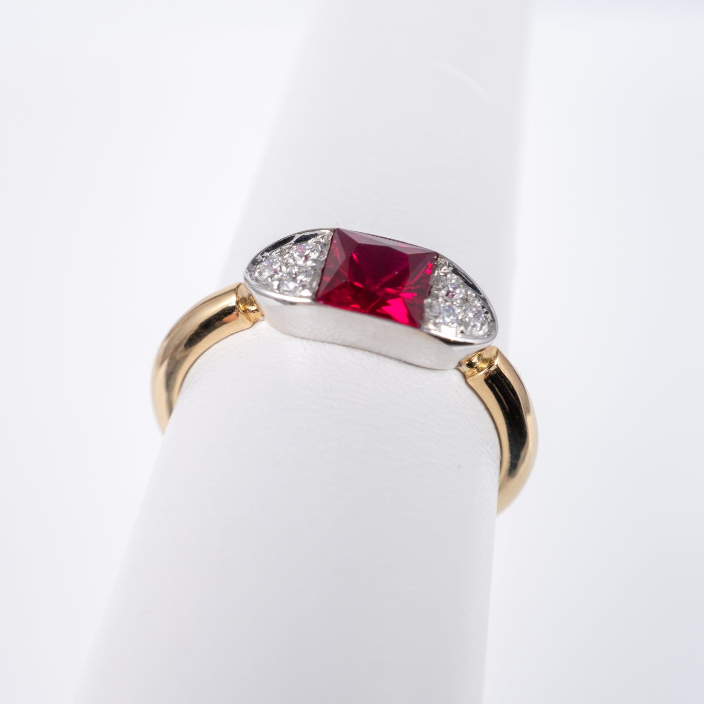 Contemporary 9ct Gold Ruby Diamond Boat Ring Full Hallmarks