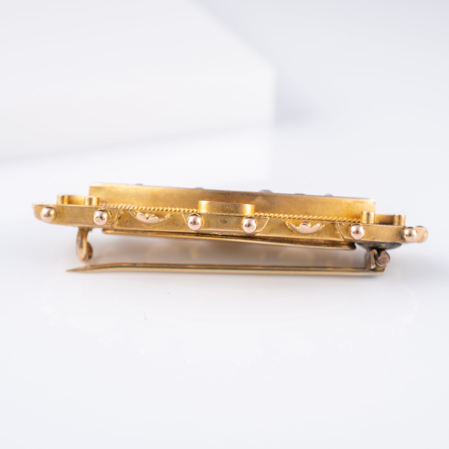 Victorian Ruby& Pearl Locket Brooch Pin 9ct Yellow Gold - Hunters Fine Jewellery