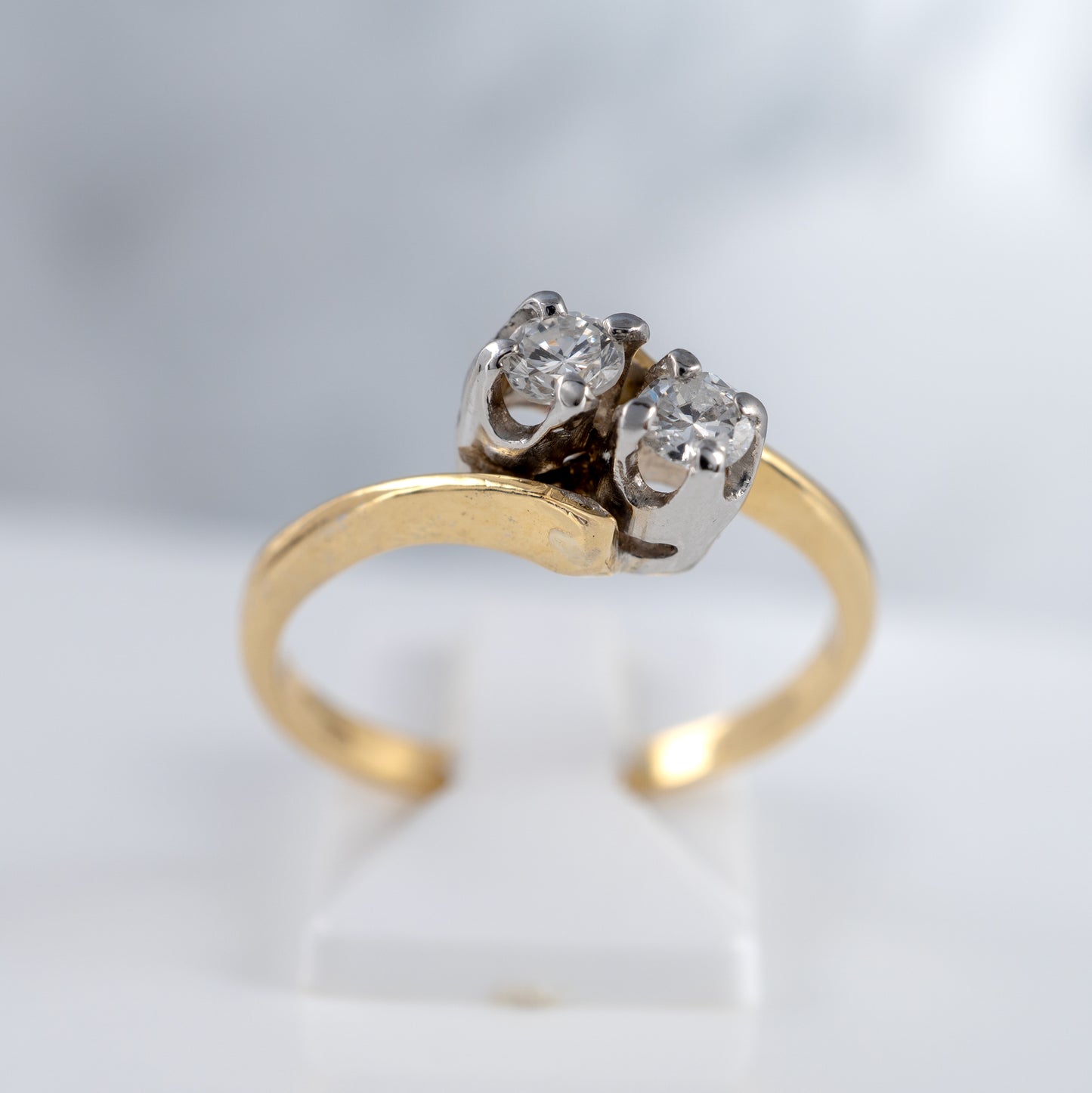Two Stone Diamond Ring 18ct Gold Size L Full Gold Assay Hallmarked