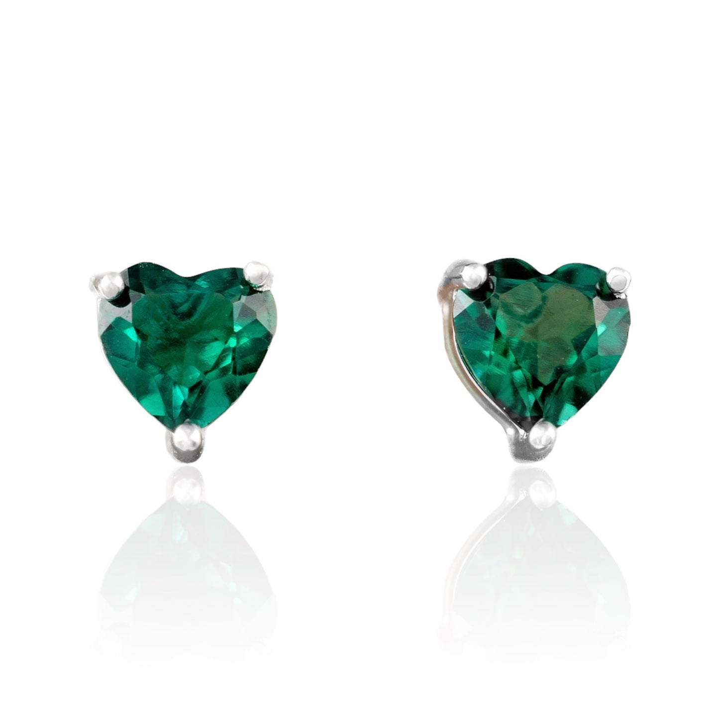 Emerald heart studs earrings silver post 