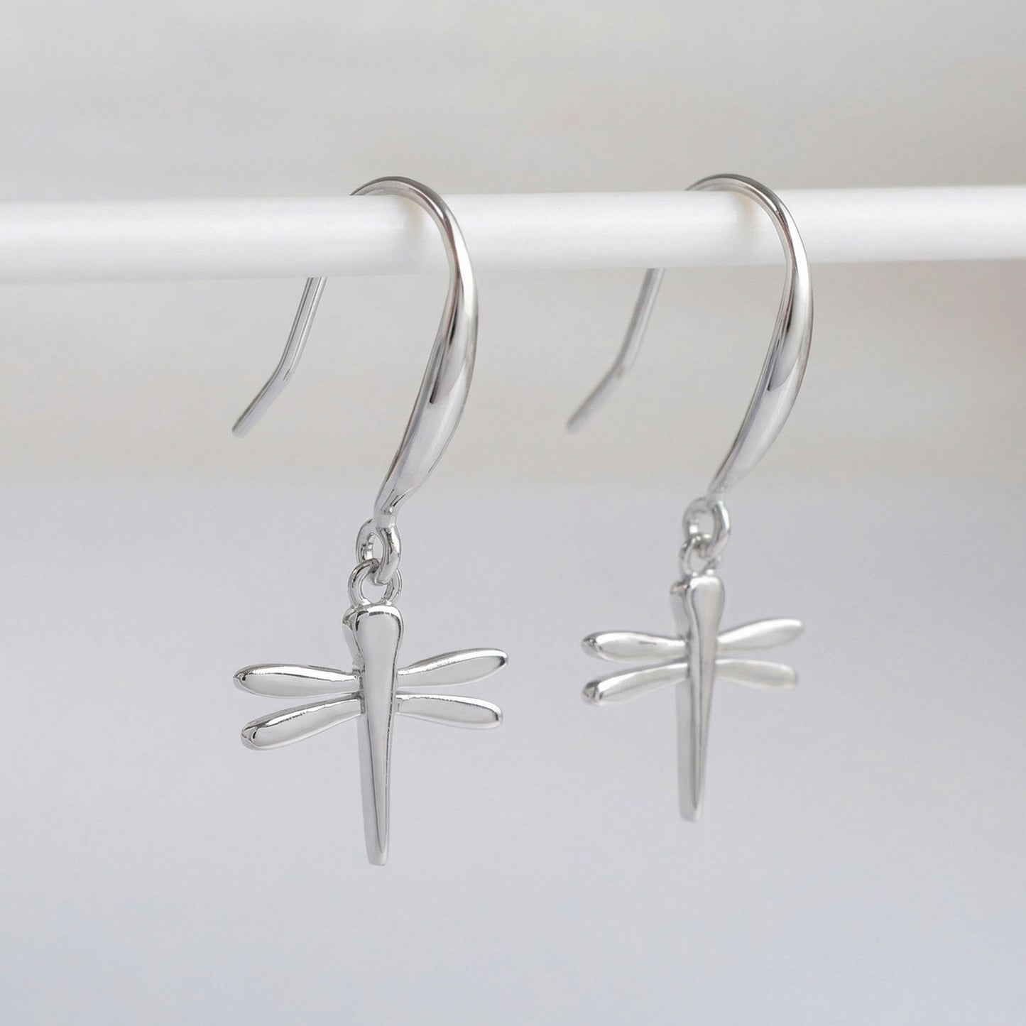 Silver Dragonfly Dangle Hook Earrings – Rhodium Plated 925