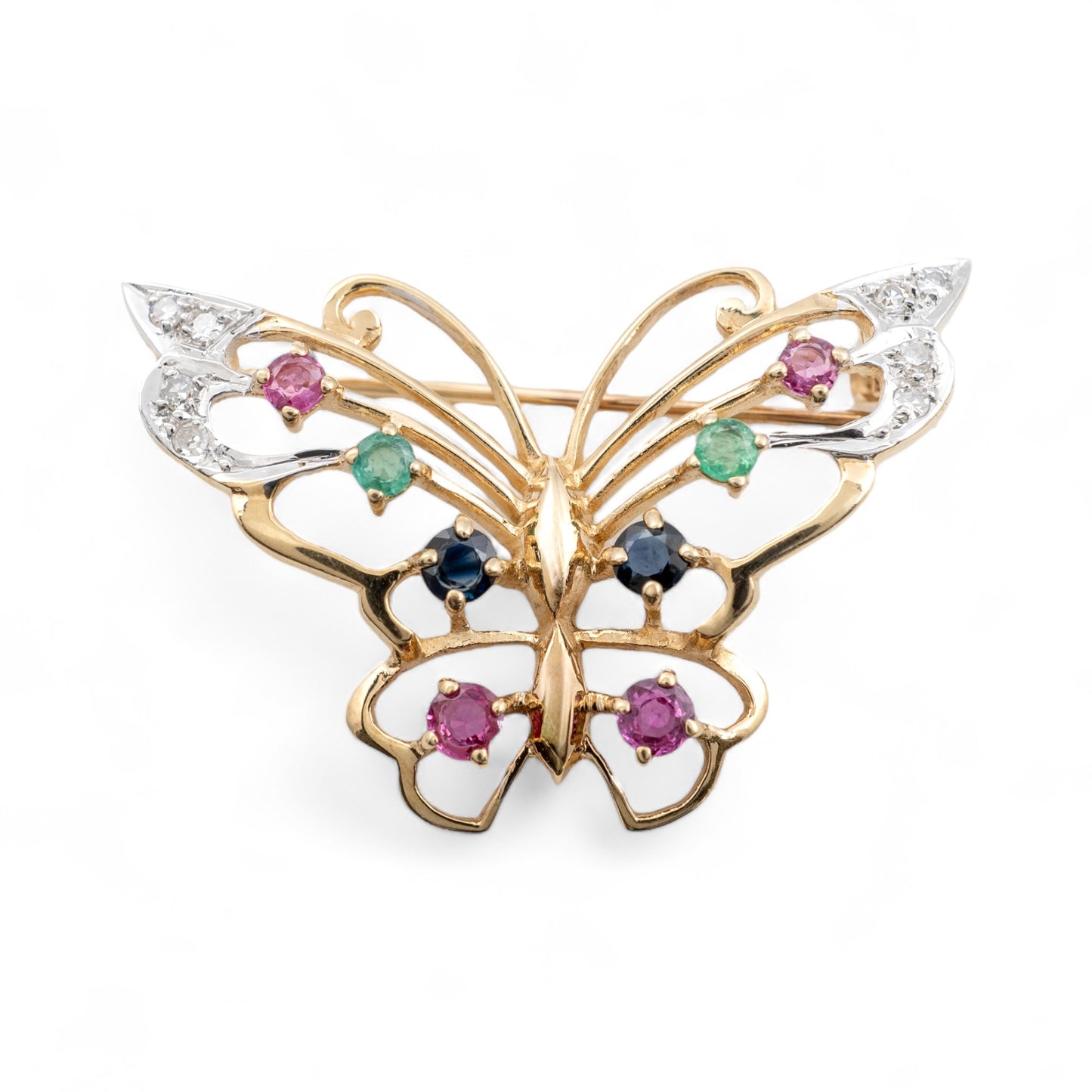 Vintage gold butterfly brooch precious gemstones hunters fine jewellery