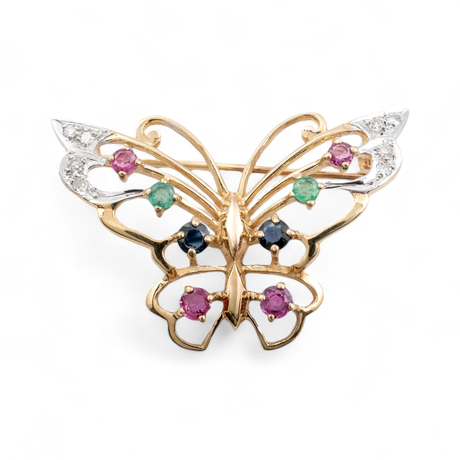 Vintage gold butterfly brooch precious gemstones hunters fine jewellery