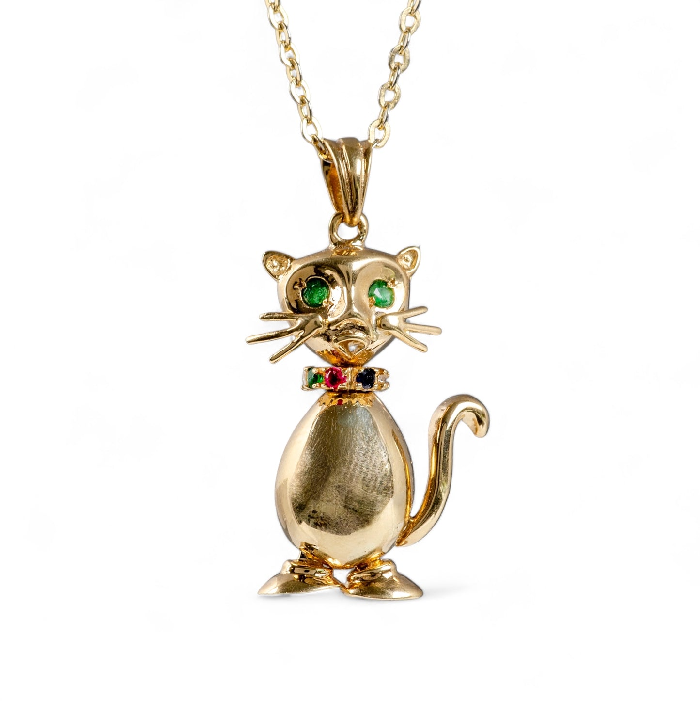 gold cat necklace gemstone eyes collar 