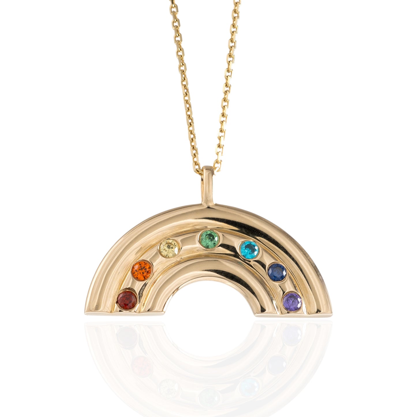 gold rainbow necklace with colourful cubic zirconia hunters fine jewellery