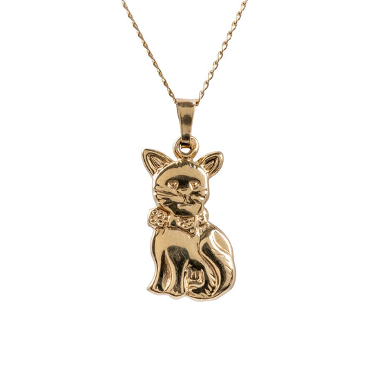 gold cat necklace charm pendant hanging on chain