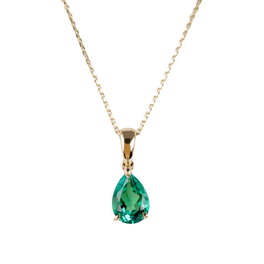 Lab emerald teardrop pendant 9ct gold hunters fine jewellery 