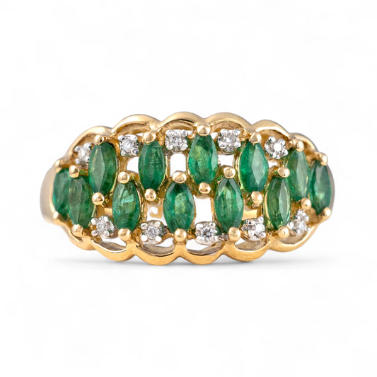 Emerald cluster ring diamond accents yellow gold 