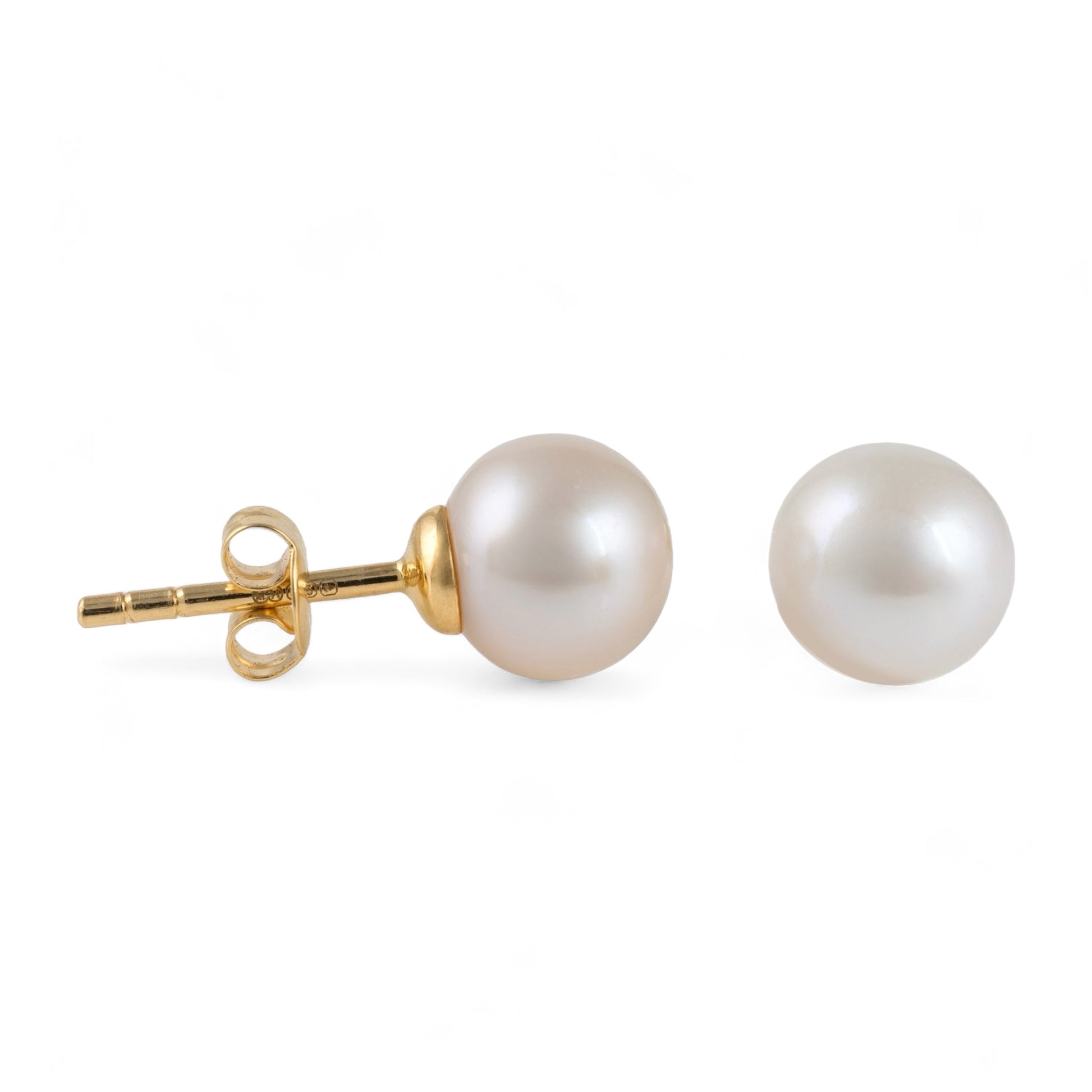 freshwater pearl studs earrings yellow gold hallmarked posts hunters fine jewellery