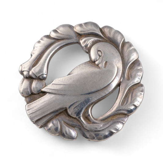 Vintage Georg Jensen silver dove wreath brooch 