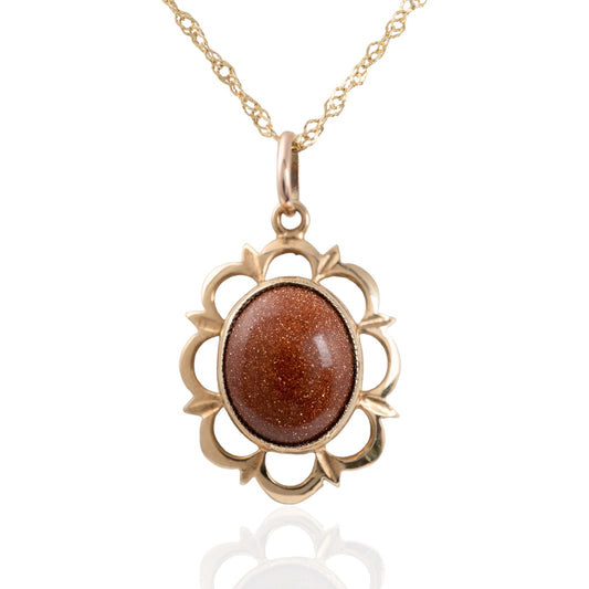 Gold stone pendant gold necklace 
