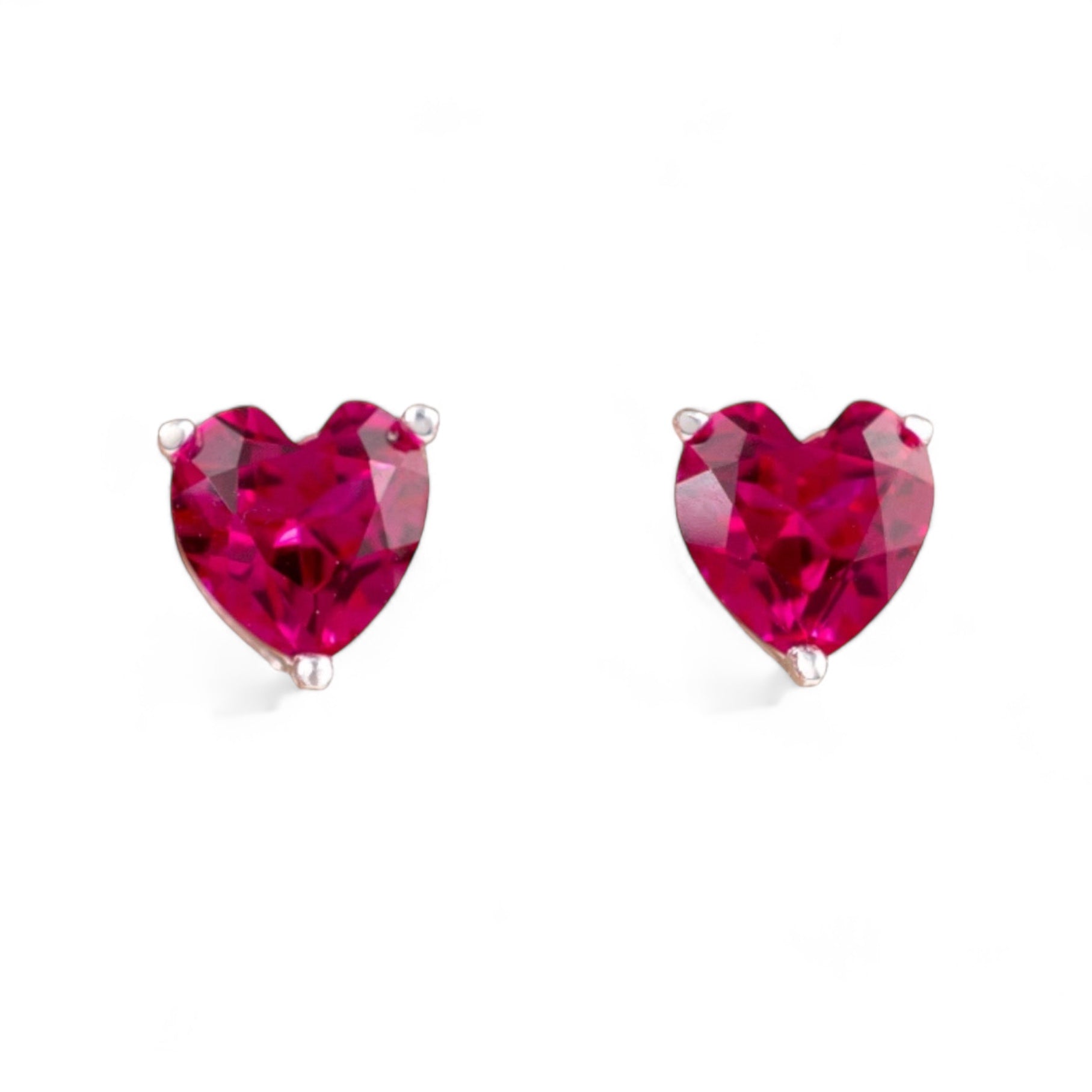 Heart ruby studs silver earrings Hunters fine jewellery 